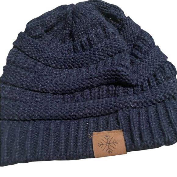 Navy Blue Knit Beanie for Kids - Picture 2 of 3